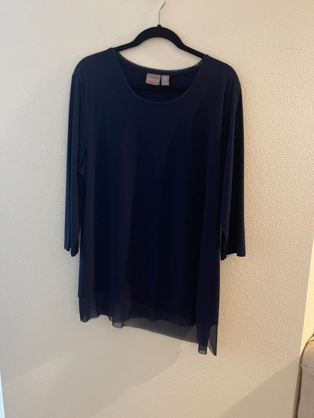 Chico's Navy Scoop Neck Long Sleeve Top